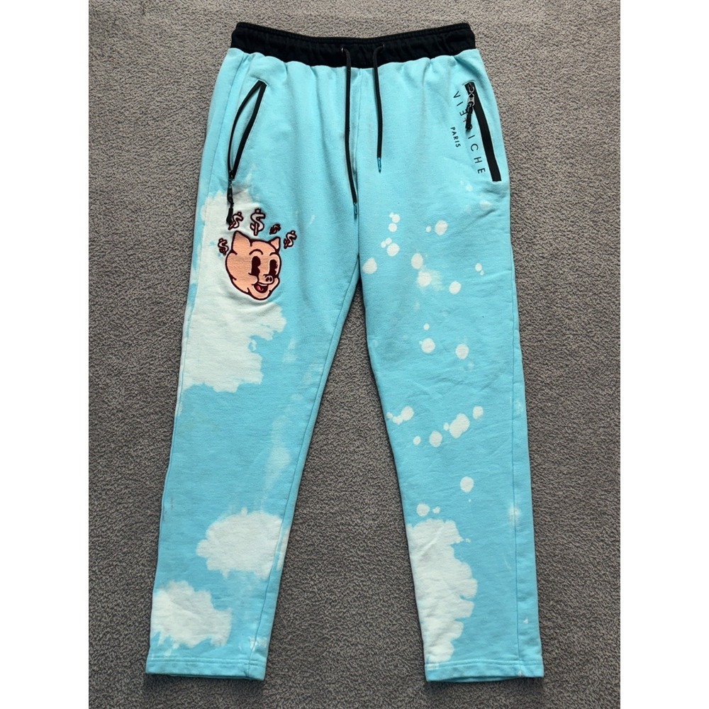 Vie+Riche Paris Sweatpants Joggers Men XL Blue Graphic‎ Zipper Pockets